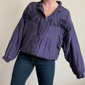 Unbranded Women's Purple Leather Jacket with Fringe